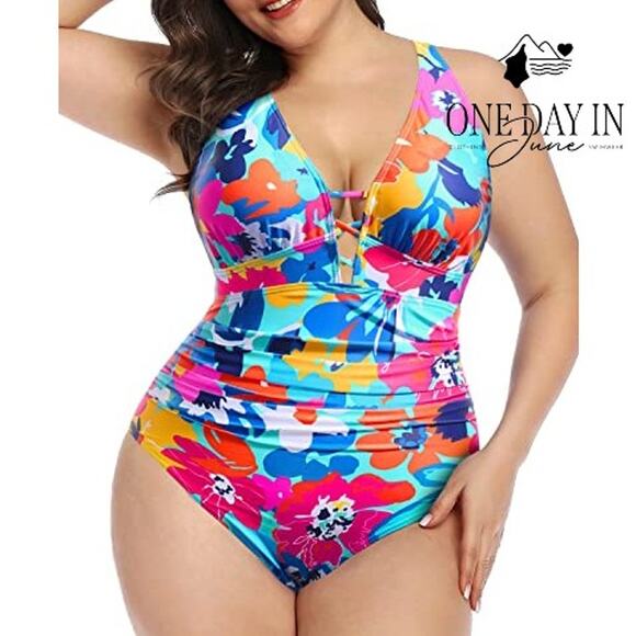Yonique Plus Size Floral One Piece Swimsuit Size 16W - Picture 1 of 7